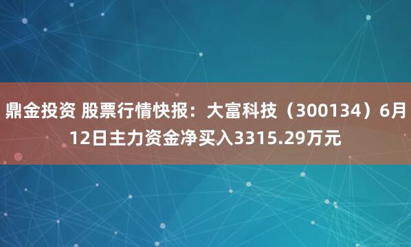 鼎金投资 股票行情快报：大富科技（300134）6月12日主力资金净买入3315.29万元